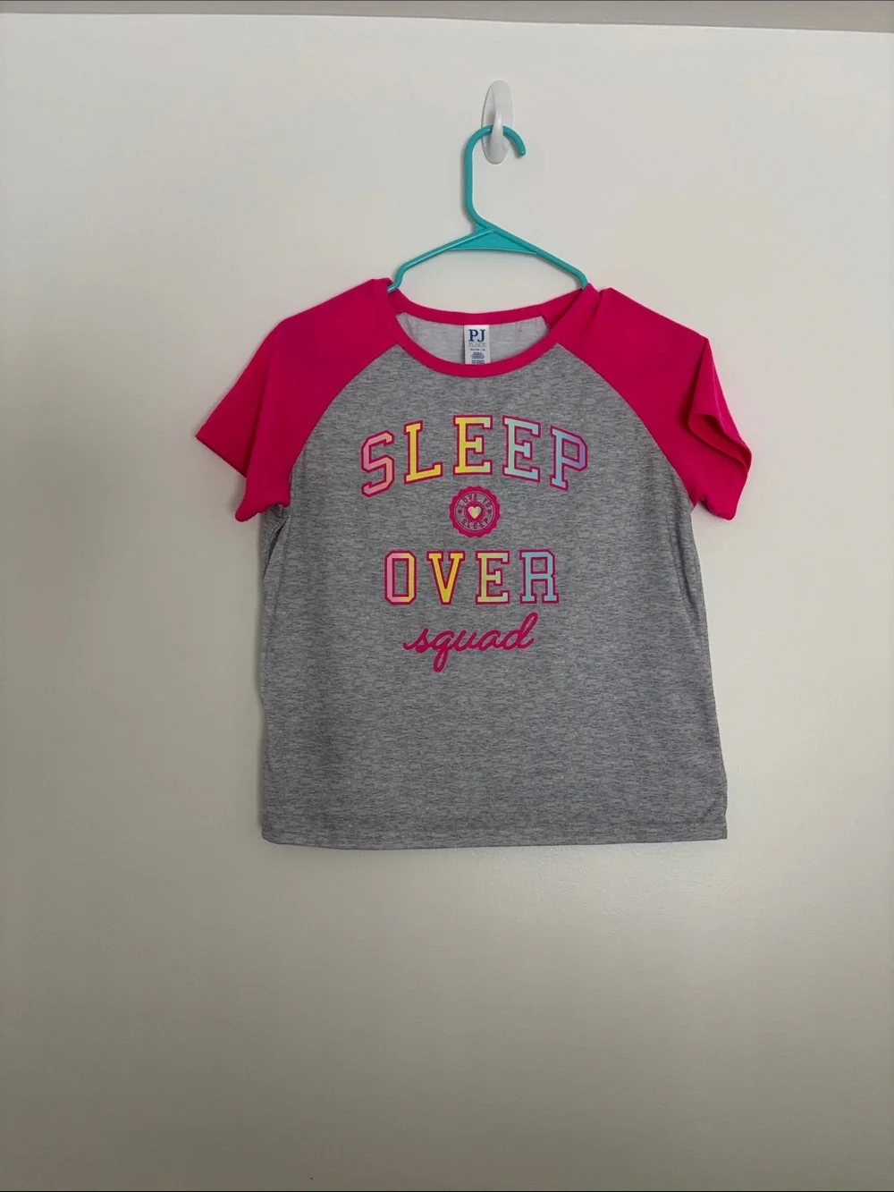 PJ Sweet 'Sleep Over Squad' Gray & Hot Pink Raglan Sleep Tee